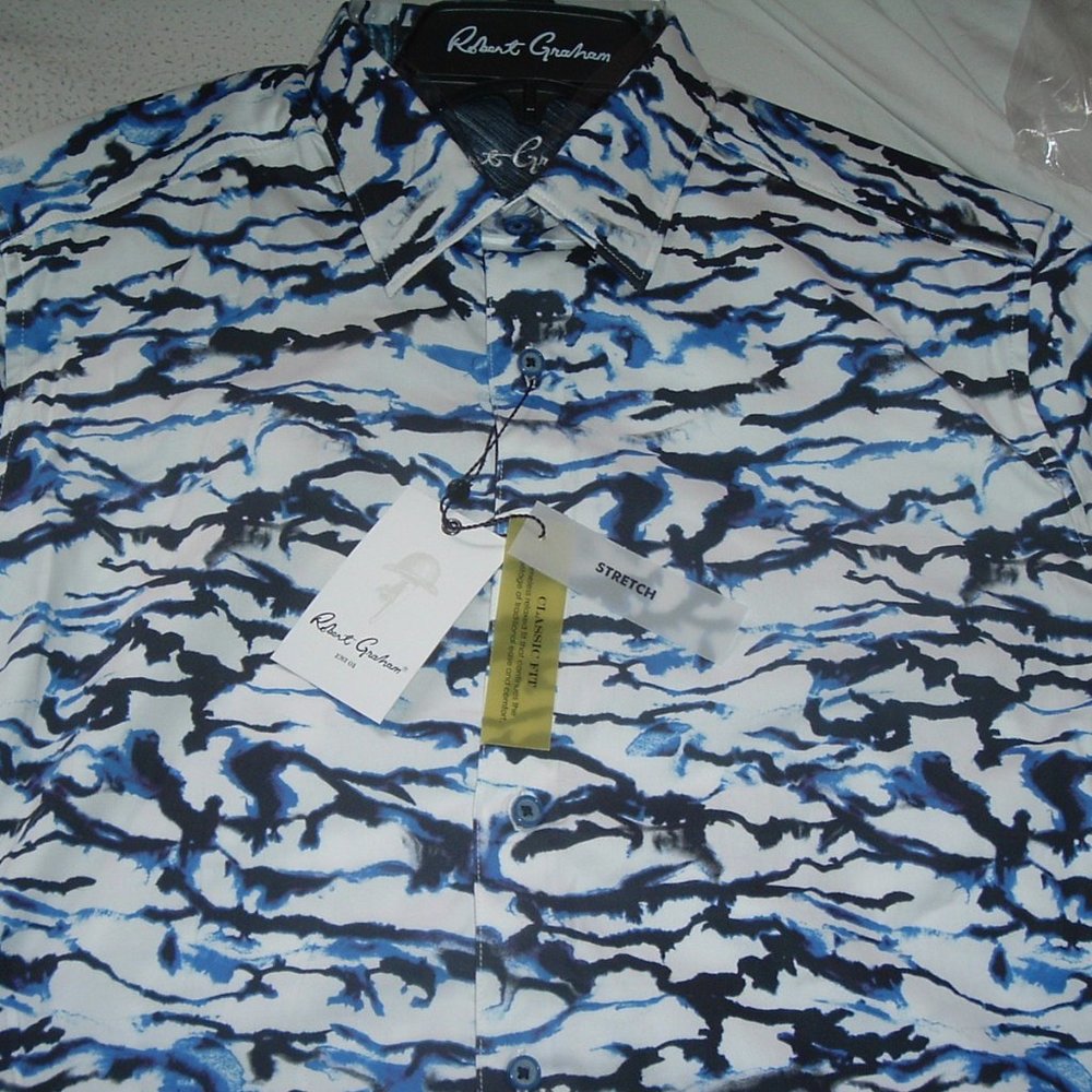 Robert Graham Blue Blk Abstract Long Sleeve Shirt $218 Size XL BRAND NEW w/ Tags
